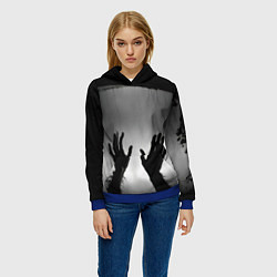 Толстовка-худи женская Руки зомби в ночном тумане, цвет: 3D-синий — фото 2