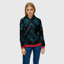 Толстовка-худи женская Тёмно-синяя диагональная клетка в шотландском стил, цвет: 3D-красный — фото 2