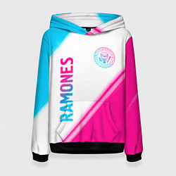 Толстовка-худи женская Ramones neon gradient style вертикально, цвет: 3D-черный