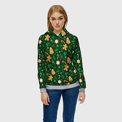 Толстовка-худи женская New year pattern with green background, цвет: 3D-меланж — фото 2