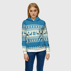Толстовка-худи женская Sweater with deer on a blue background, цвет: 3D-белый — фото 2