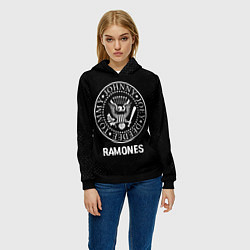 Толстовка-худи женская Ramones glitch на темном фоне, цвет: 3D-черный — фото 2