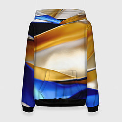 Толстовка-худи женская Белая желтая синяя абстракция, цвет: 3D-черный