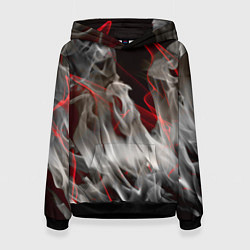 Толстовка-худи женская Дым и красные узоры, цвет: 3D-черный