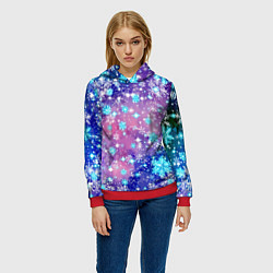 Толстовка-худи женская Снежинки - морозный паттерн, цвет: 3D-красный — фото 2