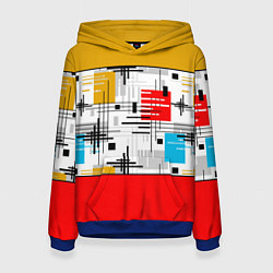 Толстовка-худи женская Узор красного горчичного цвета, цвет: 3D-синий