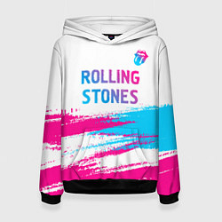 Толстовка-худи женская Rolling Stones neon gradient style посередине, цвет: 3D-черный