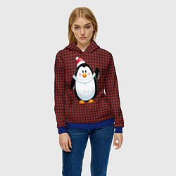 Толстовка-худи женская Пингвин в новогодней шапочке, цвет: 3D-синий — фото 2