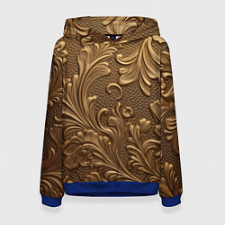 Толстовка-худи женская Золотые узоры абстракт, цвет: 3D-синий