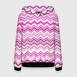 Толстовка-худи женская Ломаные полосы бело-розовый, цвет: 3D-черный
