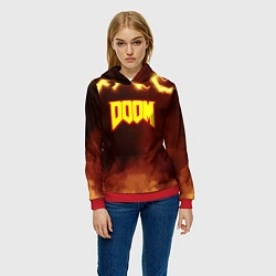 Толстовка-худи женская Doom storm огненное лого, цвет: 3D-красный — фото 2