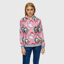 Толстовка-худи женская Персонажи новогодние, цвет: 3D-меланж — фото 2