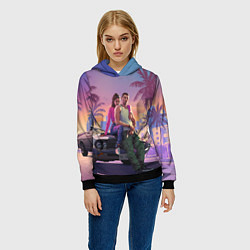 Толстовка-худи женская GTA 6 Люсия и Джейсен, цвет: 3D-черный — фото 2