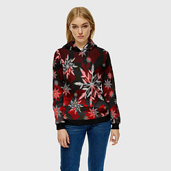 Толстовка-худи женская Рождественские снежинки, цвет: 3D-черный — фото 2