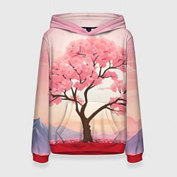 Толстовка-худи женская Вишневое дерево в полном цвету, цвет: 3D-красный