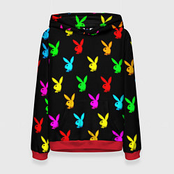 Толстовка-худи женская Playboy pattern неон, цвет: 3D-красный