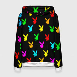 Толстовка-худи женская Playboy pattern неон, цвет: 3D-белый