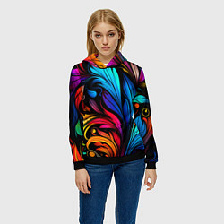 Толстовка-худи женская Паттерн с узорами на черном фоне, цвет: 3D-черный — фото 2