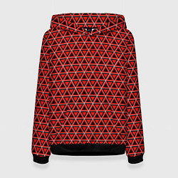 Толстовка-худи женская Красные и чёрные треугольники, цвет: 3D-черный