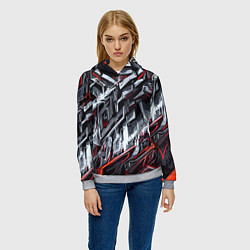 Толстовка-худи женская Агрессивный металл красный, цвет: 3D-меланж — фото 2