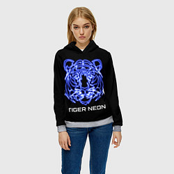 Толстовка-худи женская Tiger neon art, цвет: 3D-меланж — фото 2