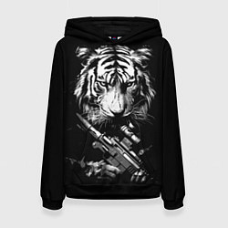 Толстовка-худи женская Тигр с винтовкой, цвет: 3D-черный