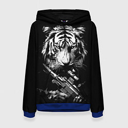 Толстовка-худи женская Тигр с винтовкой, цвет: 3D-синий