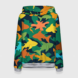 Толстовка-худи женская Камуфляж силуэты рыбок, цвет: 3D-меланж