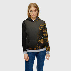 Толстовка-худи женская Объемные золотые узоры на черной ткани лепнина, цвет: 3D-меланж — фото 2