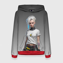Толстовка-худи женская Блондинка в белой футболке Cyberpunk 2077, цвет: 3D-красный