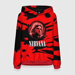 Толстовка-худи женская Nirvana красные краски рок бенд, цвет: 3D-красный