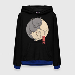 Толстовка-худи женская Кошки - инь и ян, цвет: 3D-синий