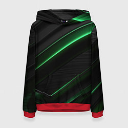 Женская толстовка Зеленые яркие полосы черная абстракция