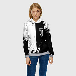 Толстовка-худи женская Juventus краски чёрнобелые, цвет: 3D-меланж — фото 2
