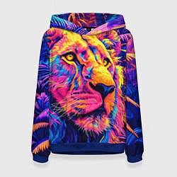 Толстовка-худи женская Лев светящийся неоновый, цвет: 3D-синий
