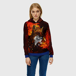 Толстовка-худи женская Fire fox flame, цвет: 3D-синий — фото 2