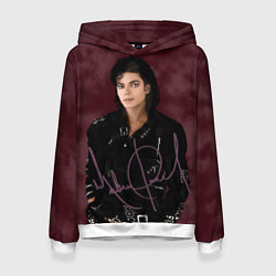 Толстовка-худи женская Michael Jackson на бордовом фоне, цвет: 3D-белый