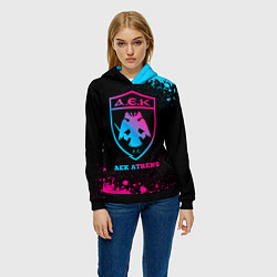 Толстовка-худи женская AEK Athens - neon gradient, цвет: 3D-черный — фото 2