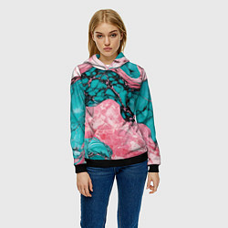 Толстовка-худи женская Розово-бирюзовый мрамор, цвет: 3D-черный — фото 2