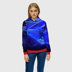 Толстовка-худи женская Black and blue abstract background sport style, цвет: 3D-красный — фото 2