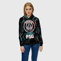 Толстовка-худи женская PSG FC в стиле glitch на темном фоне, цвет: 3D-черный — фото 2
