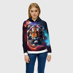 Толстовка-худи женская Космический лев, цвет: 3D-белый — фото 2