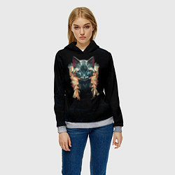Толстовка-худи женская Котик полигональный, цвет: 3D-меланж — фото 2