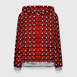 Толстовка-худи женская Узор из треугольников с чёрной обводкой красный, цвет: 3D-меланж