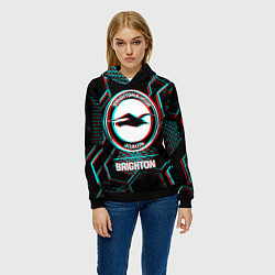 Толстовка-худи женская Brighton FC в стиле glitch на темном фоне, цвет: 3D-черный — фото 2
