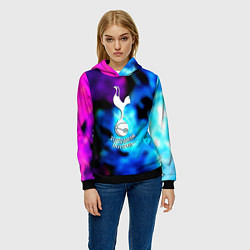 Толстовка-худи женская Тоттенхэм фк неоновый огонь, цвет: 3D-черный — фото 2
