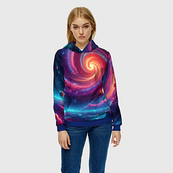 Толстовка-худи женская Яркая неоновая галактика - нейросеть, цвет: 3D-синий — фото 2
