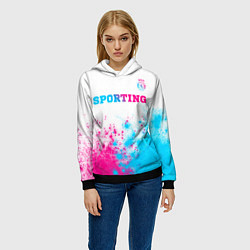 Толстовка-худи женская Sporting neon gradient style посередине, цвет: 3D-черный — фото 2