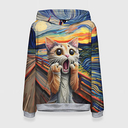 Толстовка-худи женская Кот крик вязаный арт, цвет: 3D-меланж