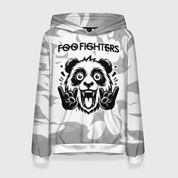 Толстовка-худи женская Foo Fighters рок панда на светлом фоне, цвет: 3D-белый